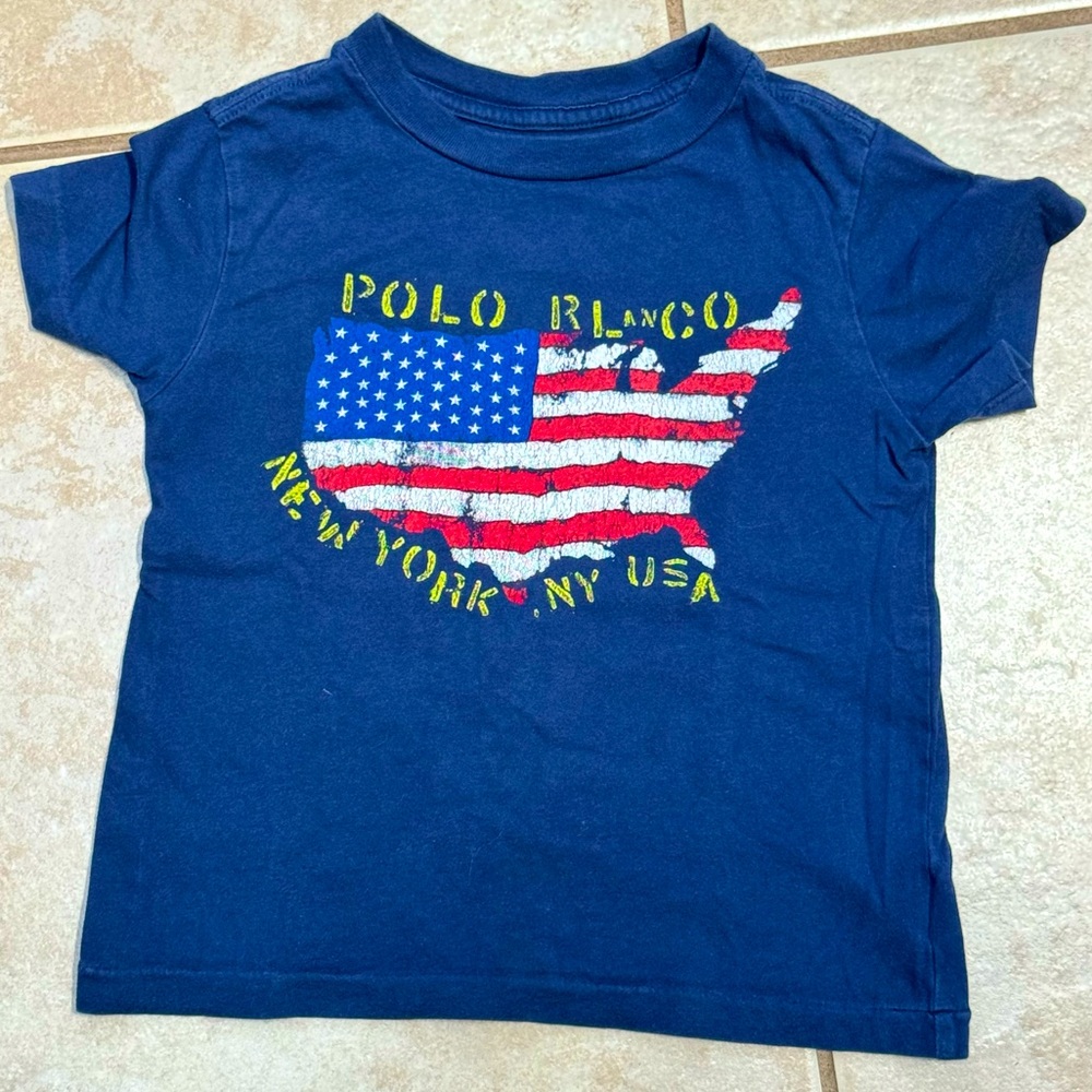 Ralph Lauren Polo Kids Blue T-Shirt with USA Flag Design